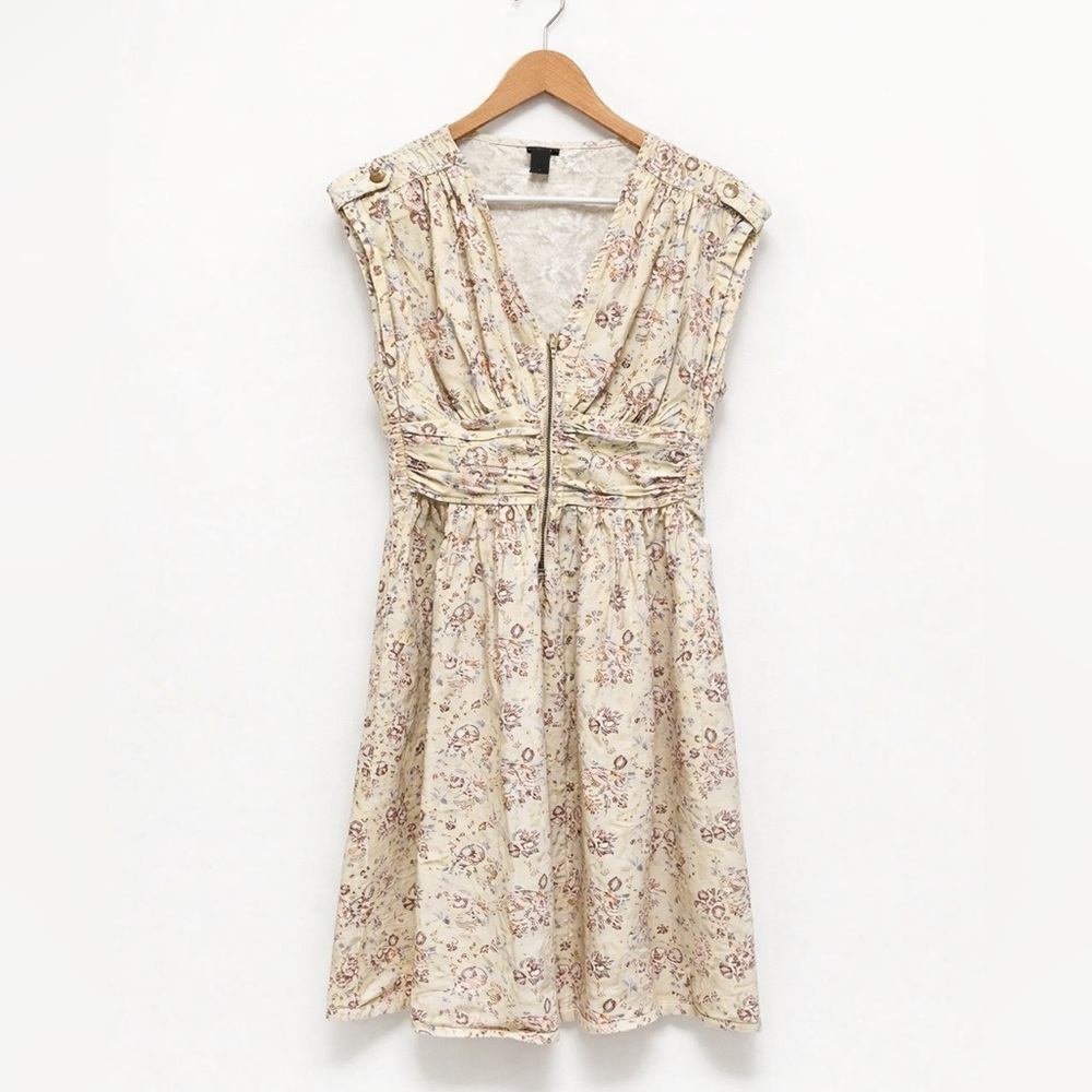 H&M Cream Floral Zip Front Fit & Flare Boho Cottagecore Dress Size 8